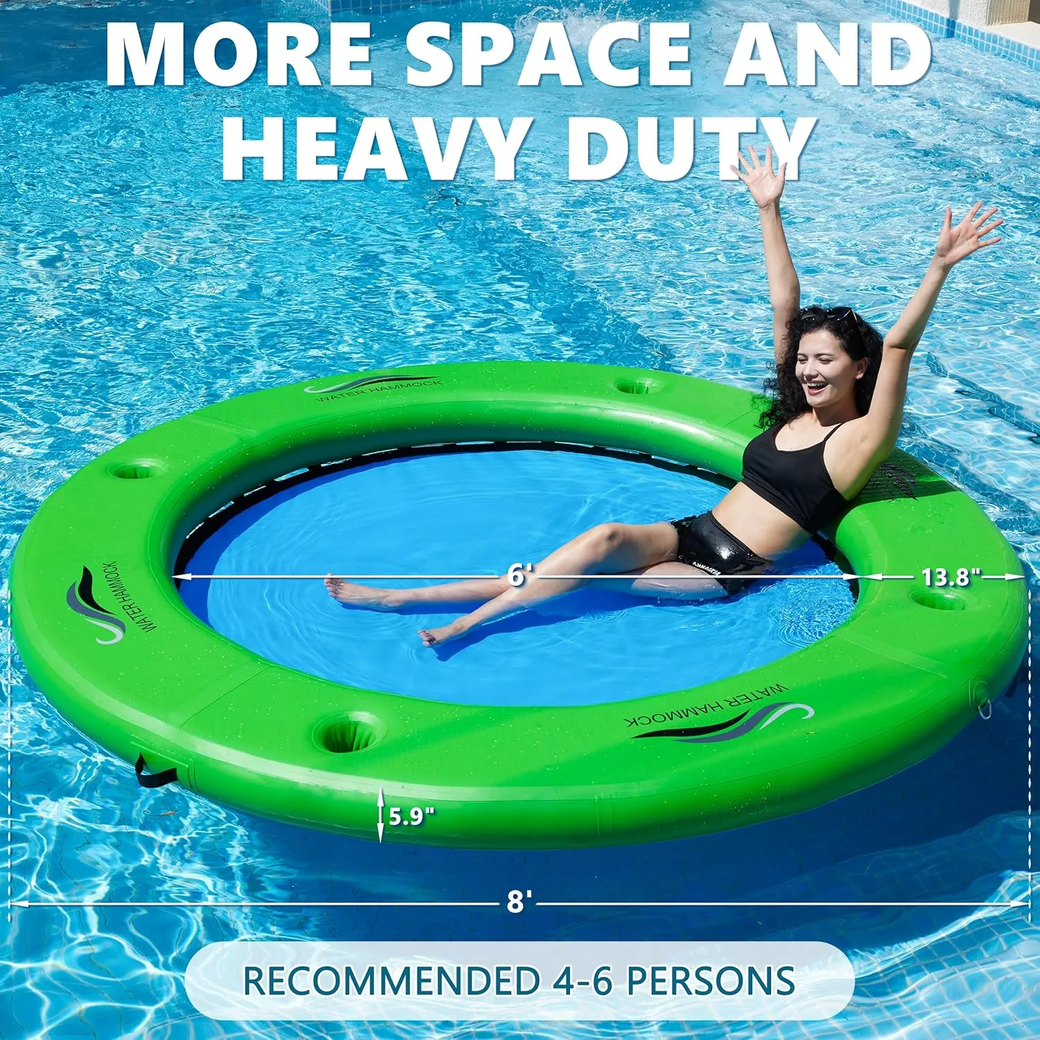 HUATEAN Sun Chill Float Ring for Adults Heavy Duty, 8ft Round Inflatable Water Hammock for Summer Party, Inflatable Dock Floating Platform, Inflatable Floating Dock for Lake, Pool, Mesh Ring Float