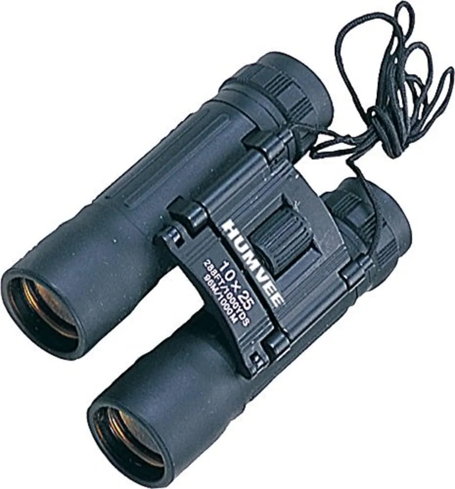 HUMVEE HMV-B-10X25B Rubber Armor Compact Binocular with Anti-Reflective Ruby Red Lens, 10x25, Black