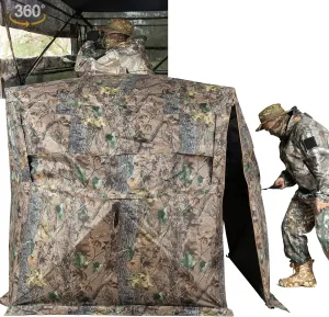 Hunting Blind, 360° See Through Ground Blind for Turkey Hunting, Turkey Ground Blind, Hunting Blind for Turkey & Deer, 2-3 Person Pop Up Portable Camouflage Tent with Carrying Bag