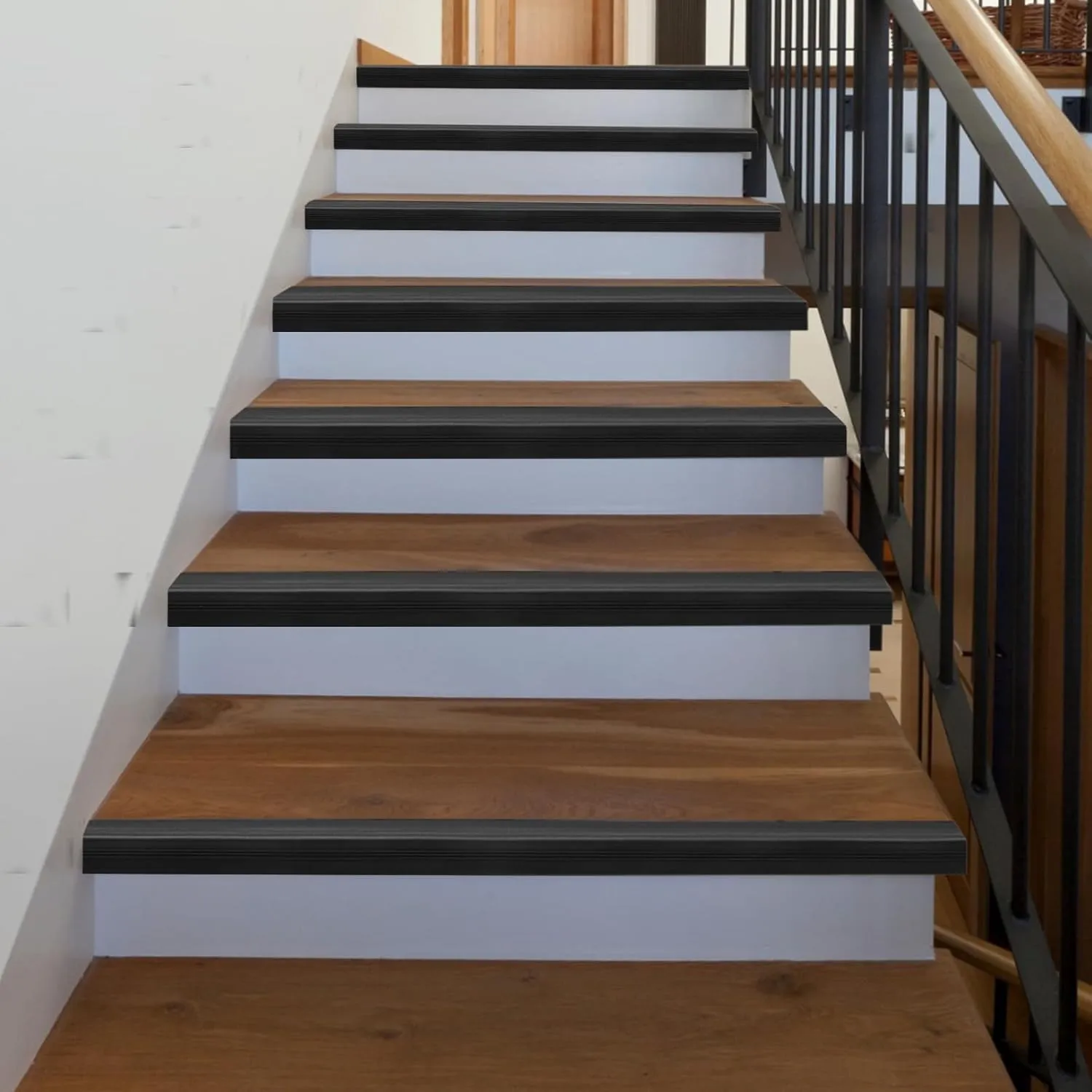 Huwena 6 Pcs Stair Nosing 48" Self Adhesive Vinyl Stair Edge Protector Non Slip Staircase Edge Trim Waterproof Suitable for Indoor/Outdoor Staircase
