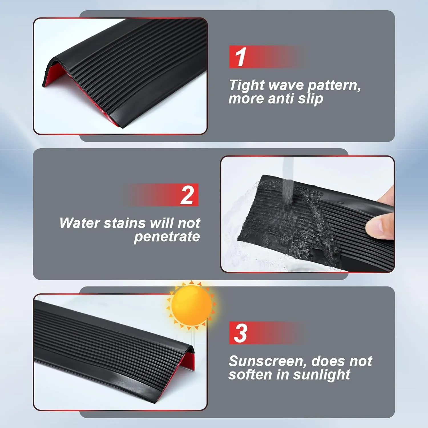 Huwena 6 Pcs Stair Nosing 48" Self Adhesive Vinyl Stair Edge Protector Non Slip Staircase Edge Trim Waterproof Suitable for Indoor/Outdoor Staircase