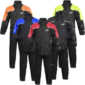 HWK Motorcycle Rain Suit for Men and Women, Two-Piece Waterproof Motorcycle Rain Gear with Reflective Jacket and Pants, All-Season Weatherproof Protection for Riding, Blue, 2X-Large