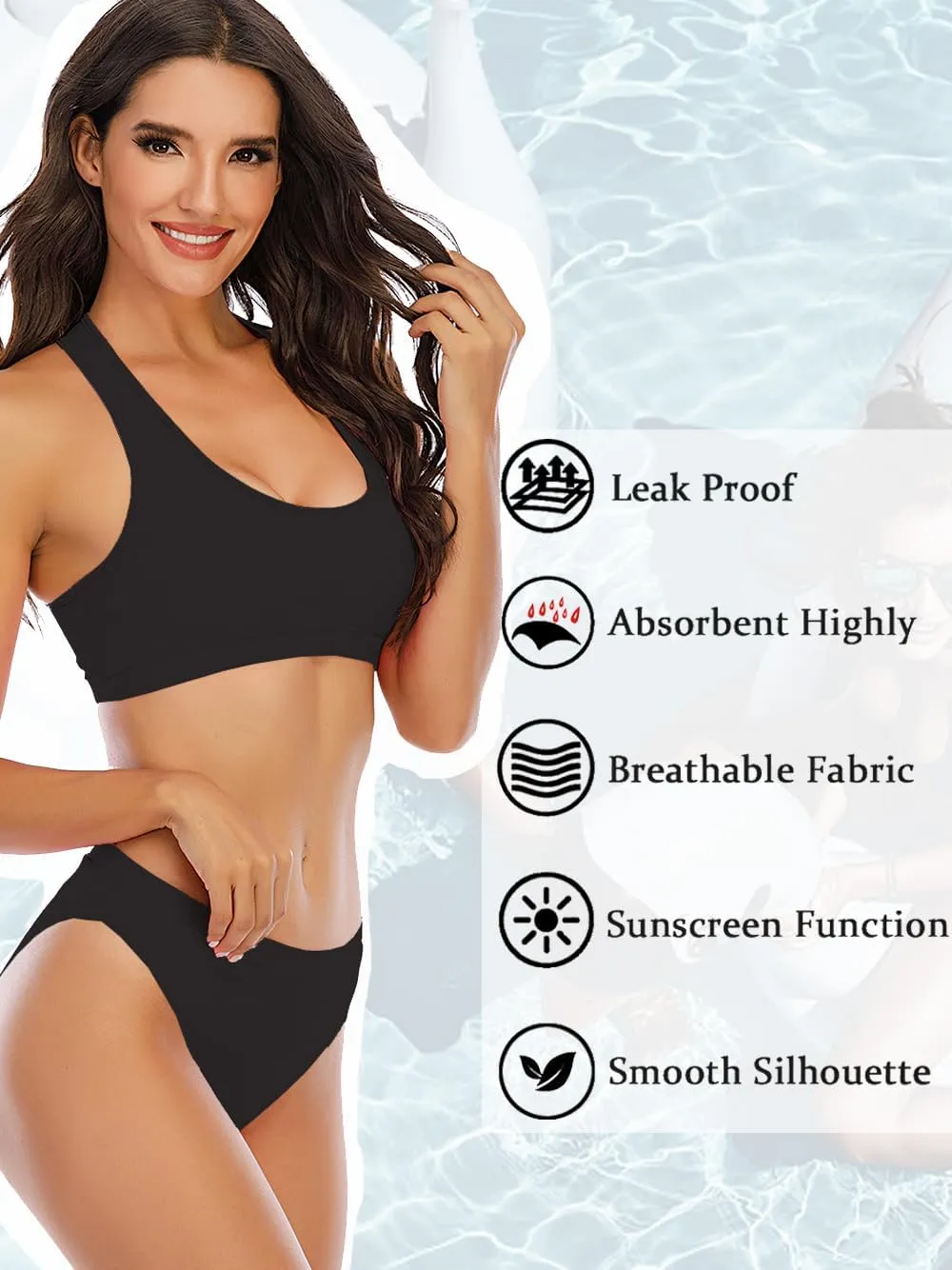 HYTENSUN Women's Period Bikini Swimwear Menstrual Leakproof Racerback Athletic Two Piece Bathing Suit Swimsuit for Teen Girls