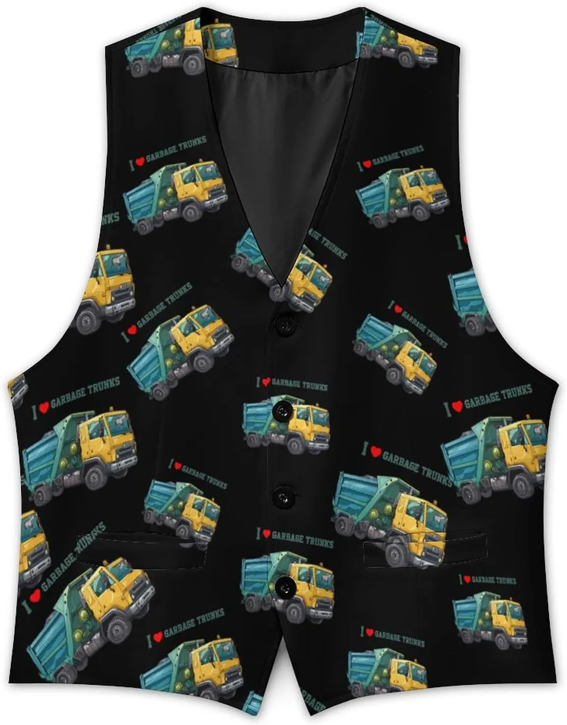 I Love Garbage Trunks Suit Vest for Men Slim Fit Waistcoat Button Up V Neck Business Casual Dress Coat