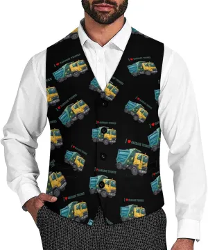 I Love Garbage Trunks Suit Vest for Men Slim Fit Waistcoat Button Up V Neck Business Casual Dress Coat