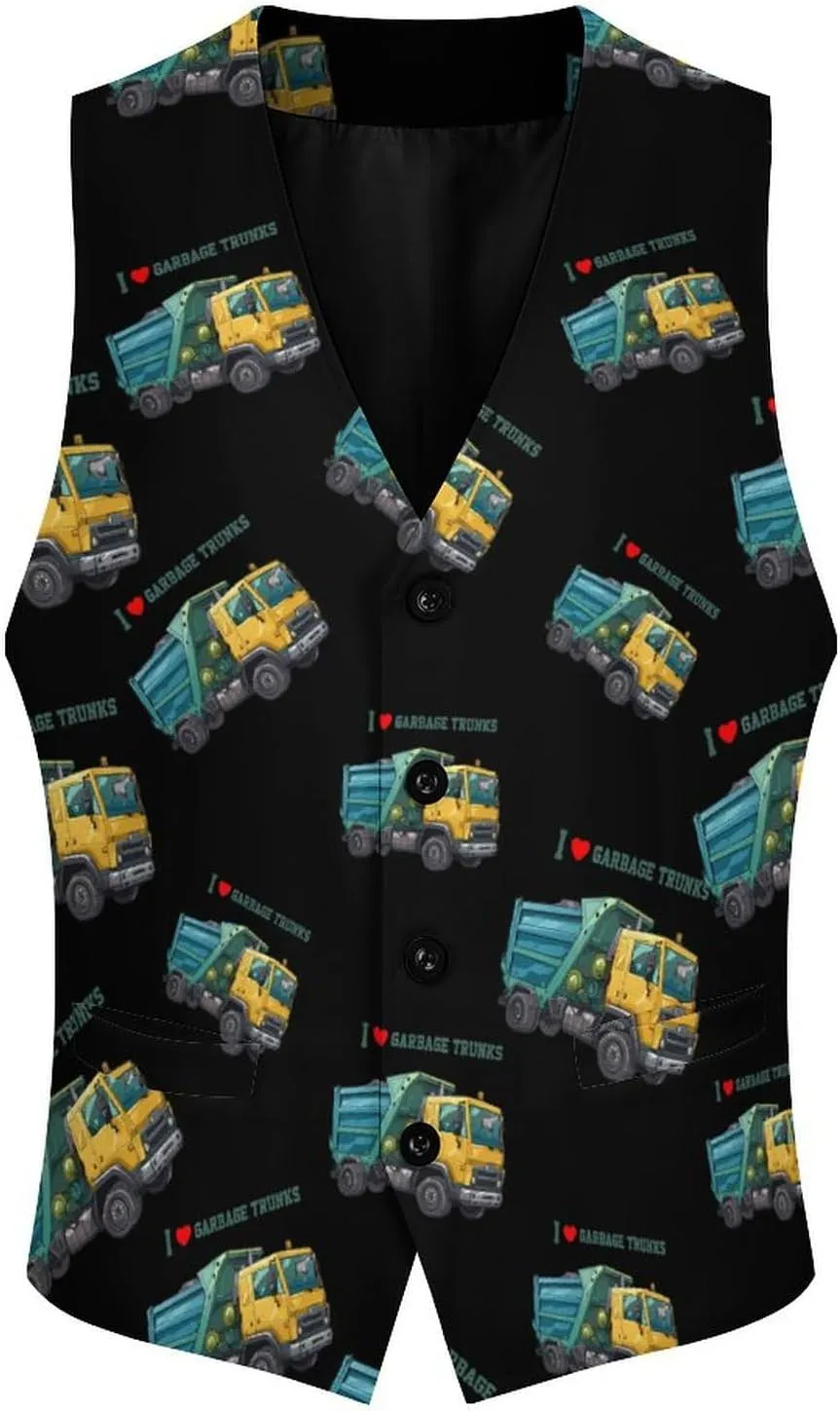 I Love Garbage Trunks Suit Vest for Men Slim Fit Waistcoat Button Up V Neck Business Casual Dress Coat