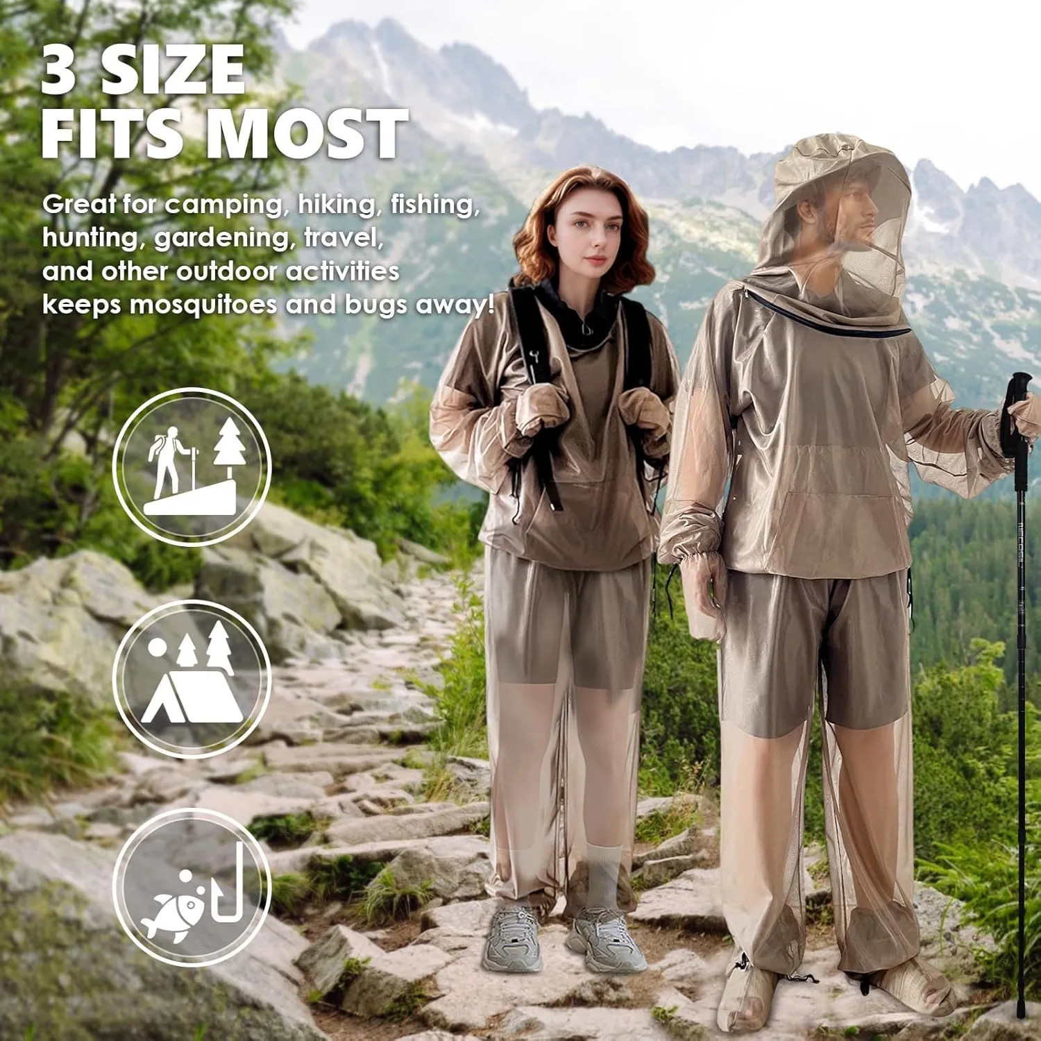 IC ICLOVER 4-Piece Mosquito Jacket, Bug Jacket with Hood, Mosquito Net Suits for Gardening Fishing Outdoor Bugs Protection