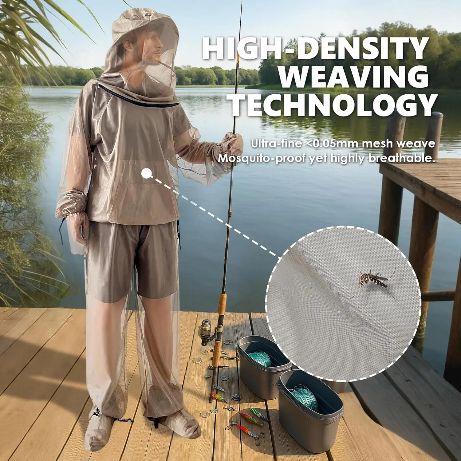 IC ICLOVER 4-Piece Mosquito Jacket, Bug Jacket with Hood, Mosquito Net Suits for Gardening Fishing Outdoor Bugs Protection