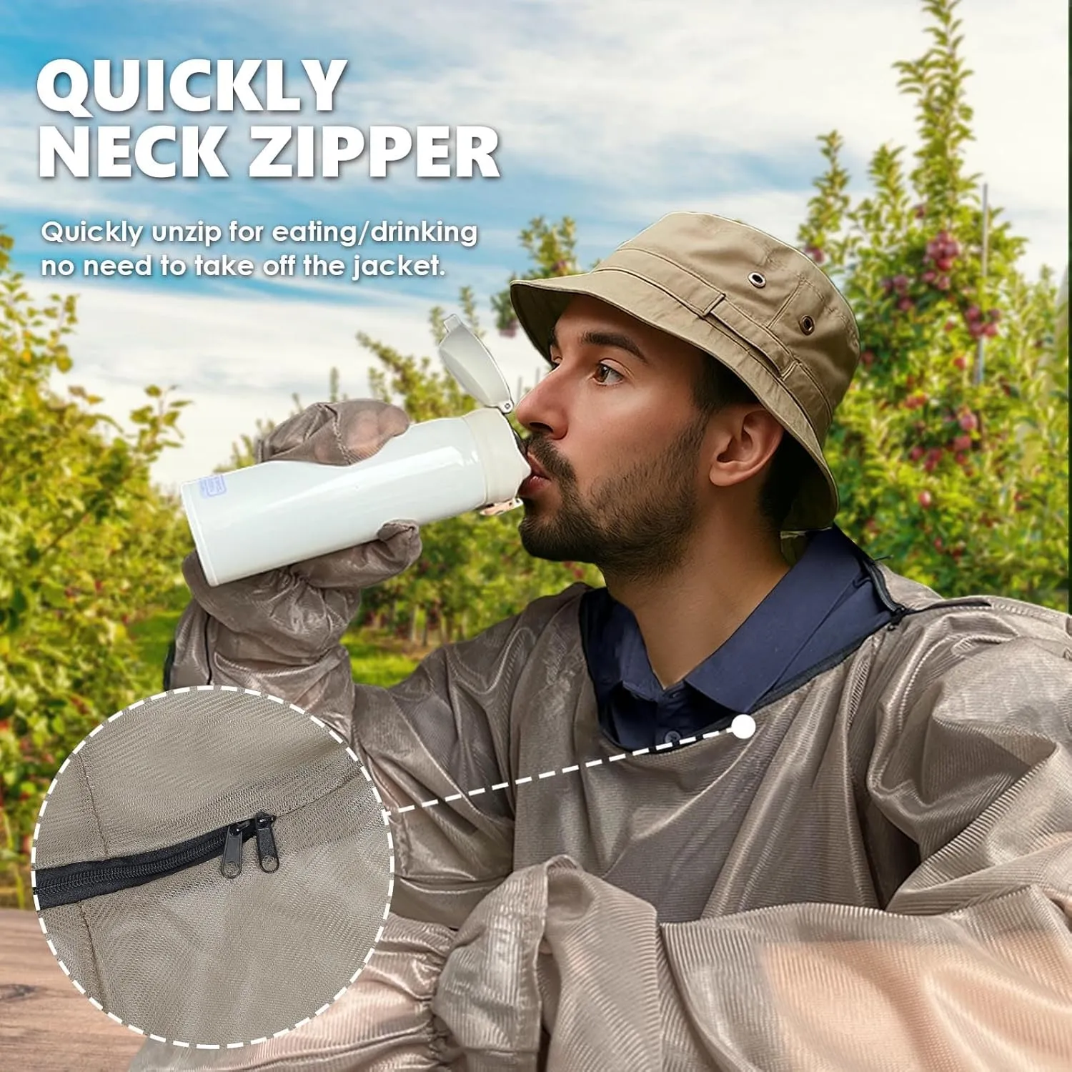 IC ICLOVER 4-Piece Mosquito Jacket, Bug Jacket with Hood, Mosquito Net Suits for Gardening Fishing Outdoor Bugs Protection