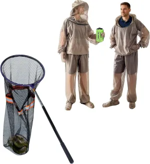 IC ICLOVER 4-Piece Mosquito Jacket Large/X-Large Snake Catcher Net, Bug Jacket with Hood, Mosquito Net Suits for Gardening Fishing，Rattle Snake Catching and Transport Picker, Extended from 16" to 59"