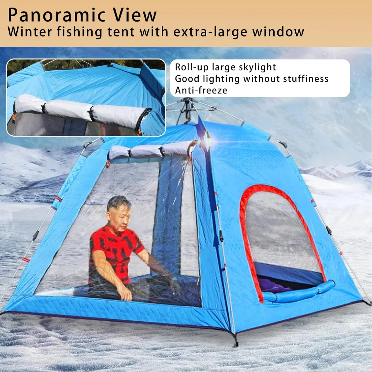 Ice Fishing Tent Pop Up 3-5 Person Ice Fishing Shelter with Carrying Bag, Ice Anchors and Windows, Portable Ice Shanty for Winter Fishing