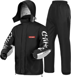 iCreek Motorcycle Rain Suit for Men and Women Waterproof Rain Gear Resistant Raincoat Outdoor Fashion with Hood