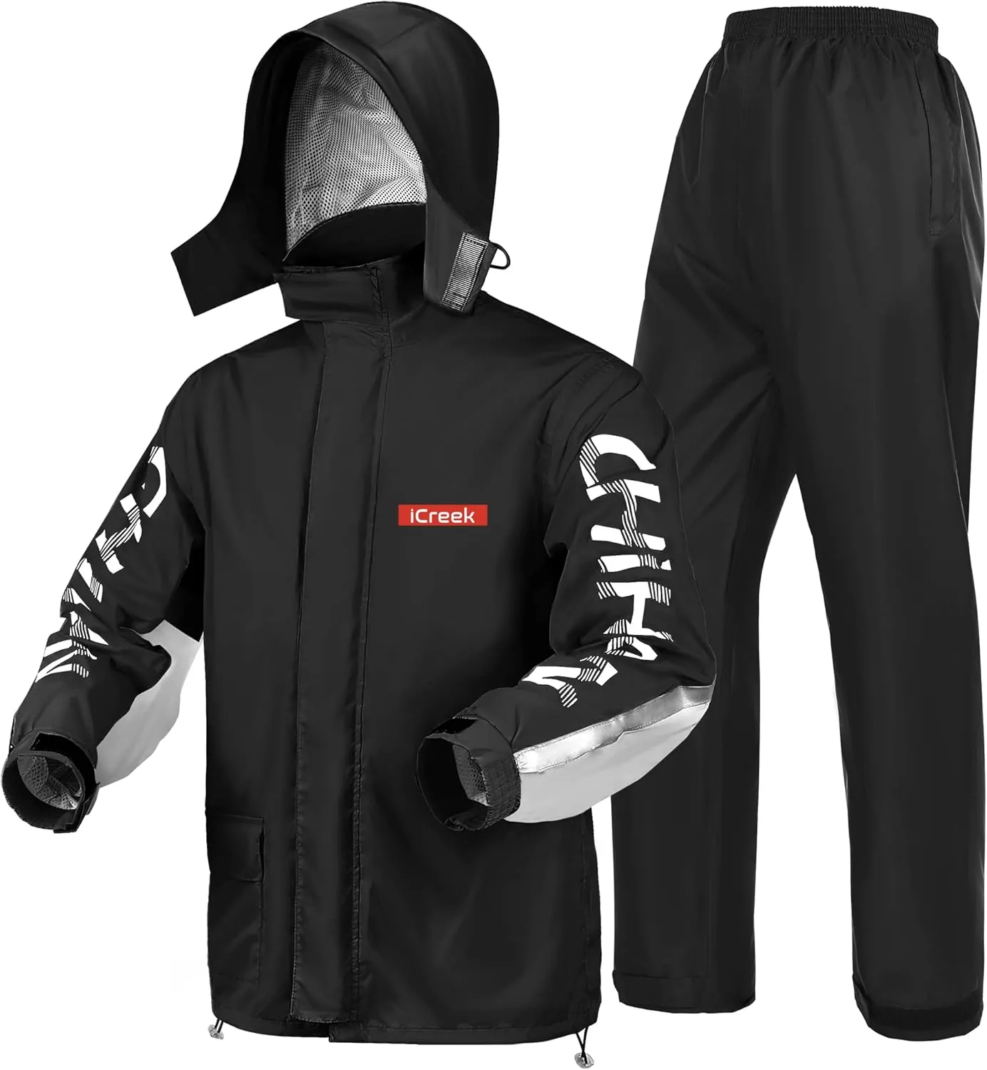 iCreek Motorcycle Rain Suit for Men and Women Waterproof Rain Gear Resistant Raincoat Outdoor Fashion with Hood