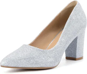 IDIFU Women's IN3 Classic Pumps Closed Toe Heels High Chunky Block Work Office Heels Comfortable Wedding Bridal Party Pointed Toe Dress Shoes for Women