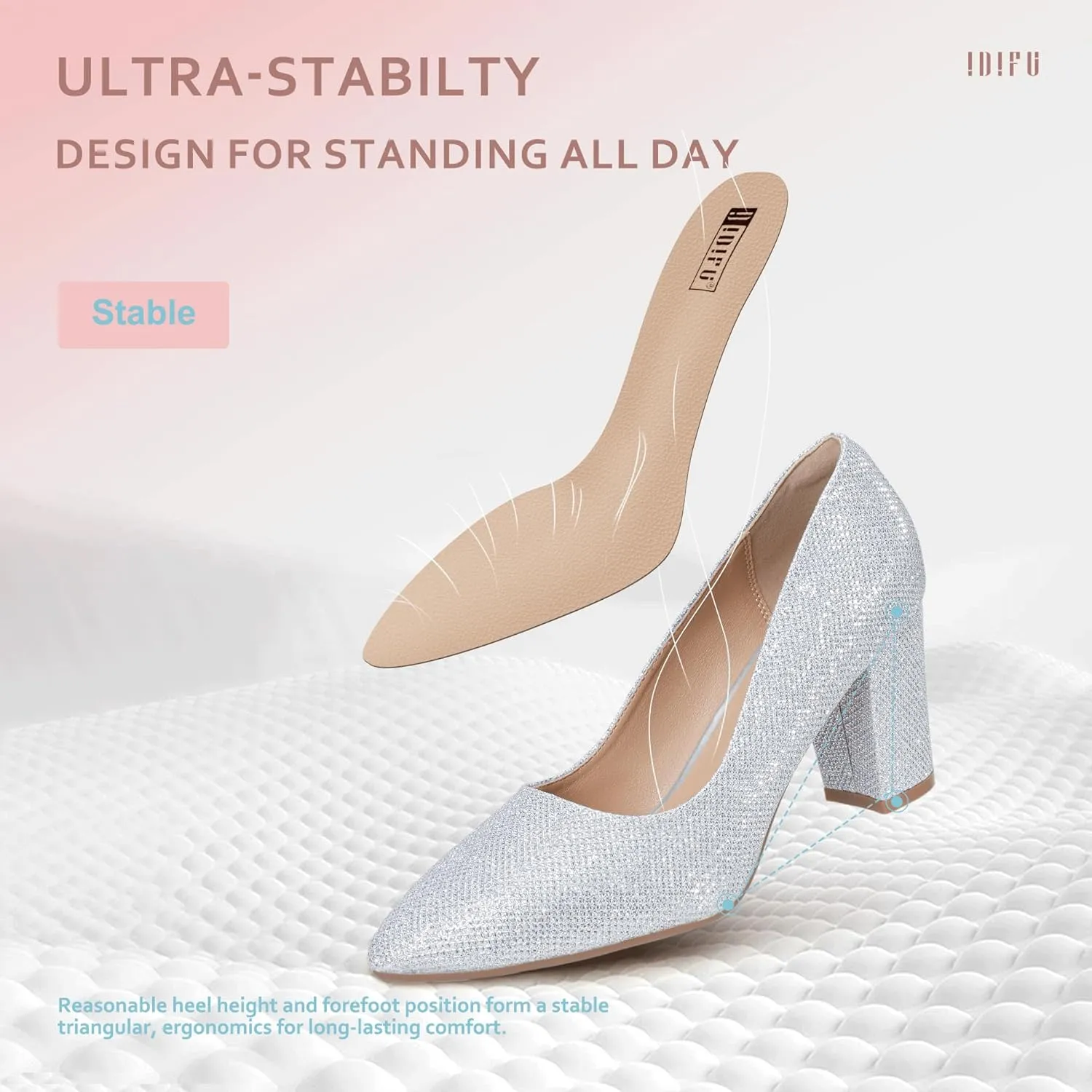IDIFU Women's IN3 Classic Pumps Closed Toe Heels High Chunky Block Work Office Heels Comfortable Wedding Bridal Party Pointed Toe Dress Shoes for Women