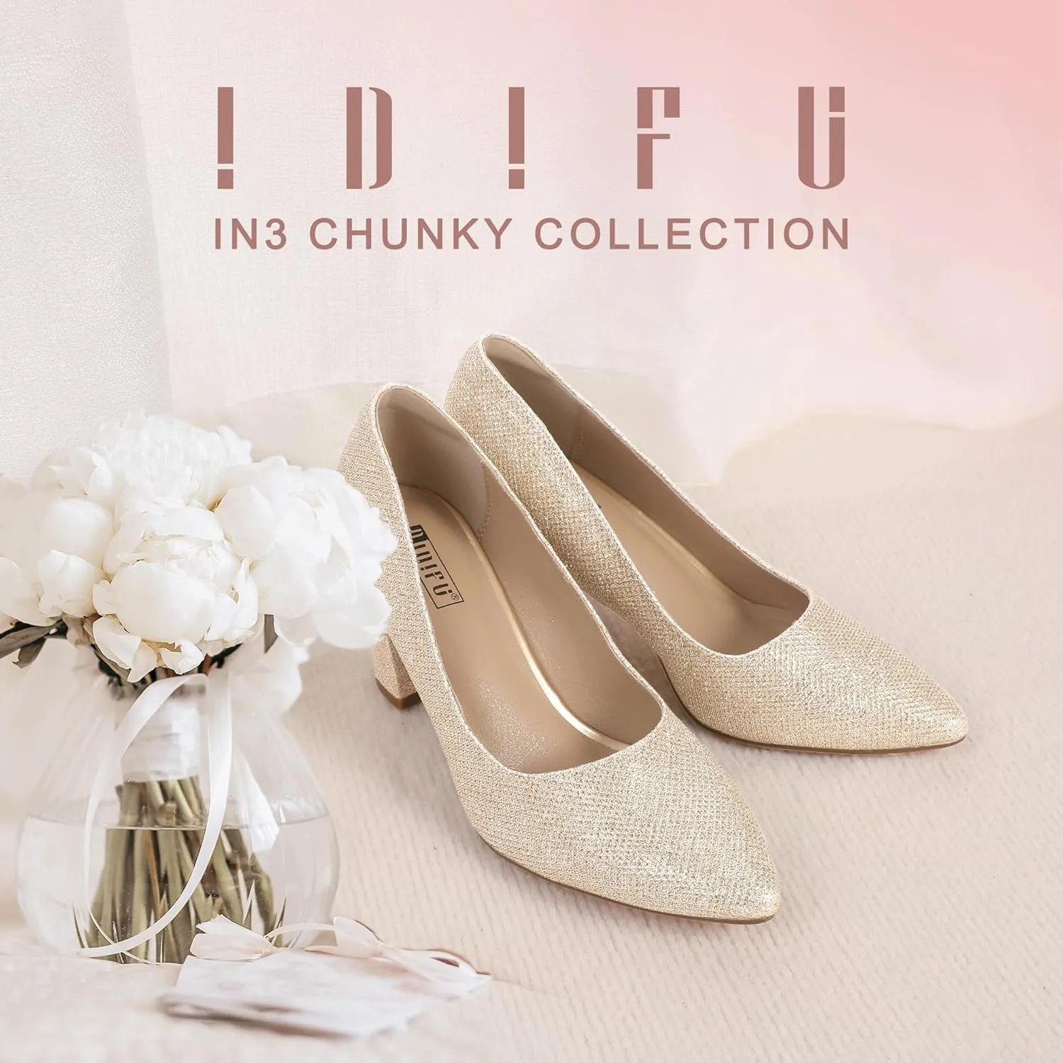 IDIFU Women's IN3 Classic Pumps Closed Toe Heels High Chunky Block Work Office Heels Comfortable Wedding Bridal Party Pointed Toe Dress Shoes for Women