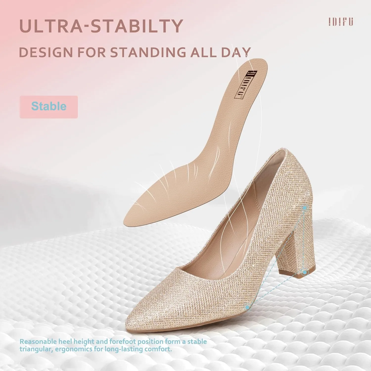 IDIFU Women's IN3 Classic Pumps Closed Toe Heels High Chunky Block Work Office Heels Comfortable Wedding Bridal Party Pointed Toe Dress Shoes for Women
