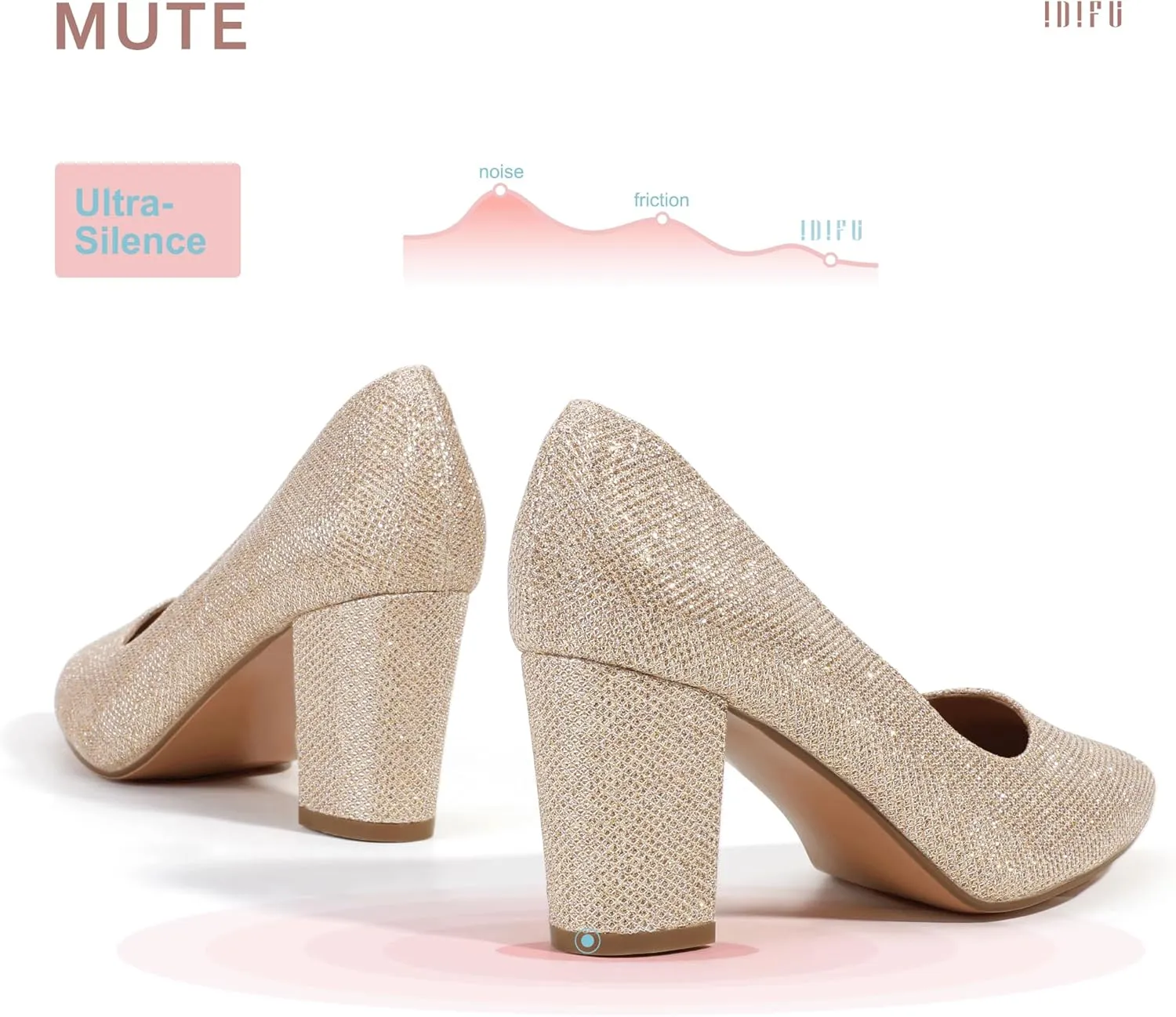 IDIFU Women's IN3 Classic Pumps Closed Toe Heels High Chunky Block Work Office Heels Comfortable Wedding Bridal Party Pointed Toe Dress Shoes for Women