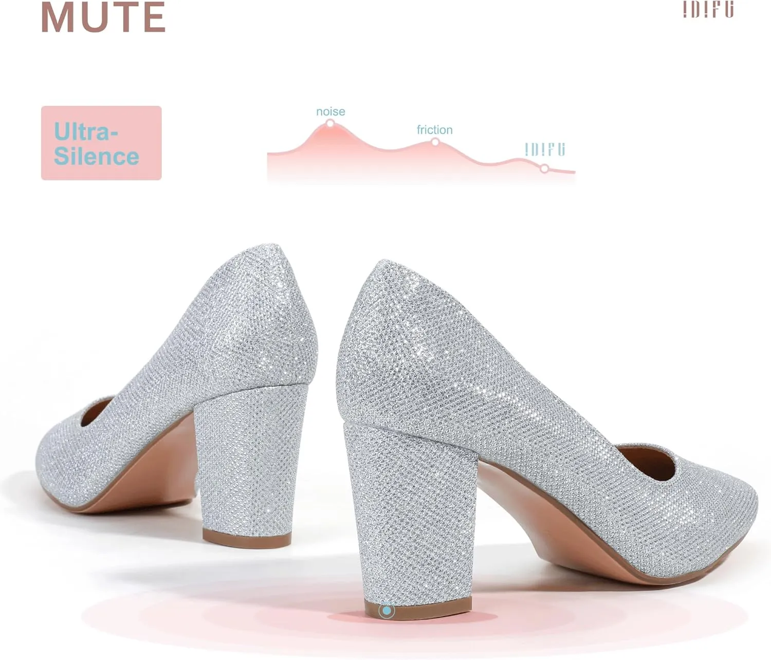 IDIFU Women's IN3 Classic Pumps Closed Toe Heels High Chunky Block Work Office Heels Comfortable Wedding Bridal Party Pointed Toe Dress Shoes for Women