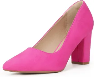 IDIFU Women's IN3 Classic Pumps Closed Toe Heels High Chunky Block Work Office Heels Comfortable Wedding Bridal Party Pointed Toe Dress Shoes for Women