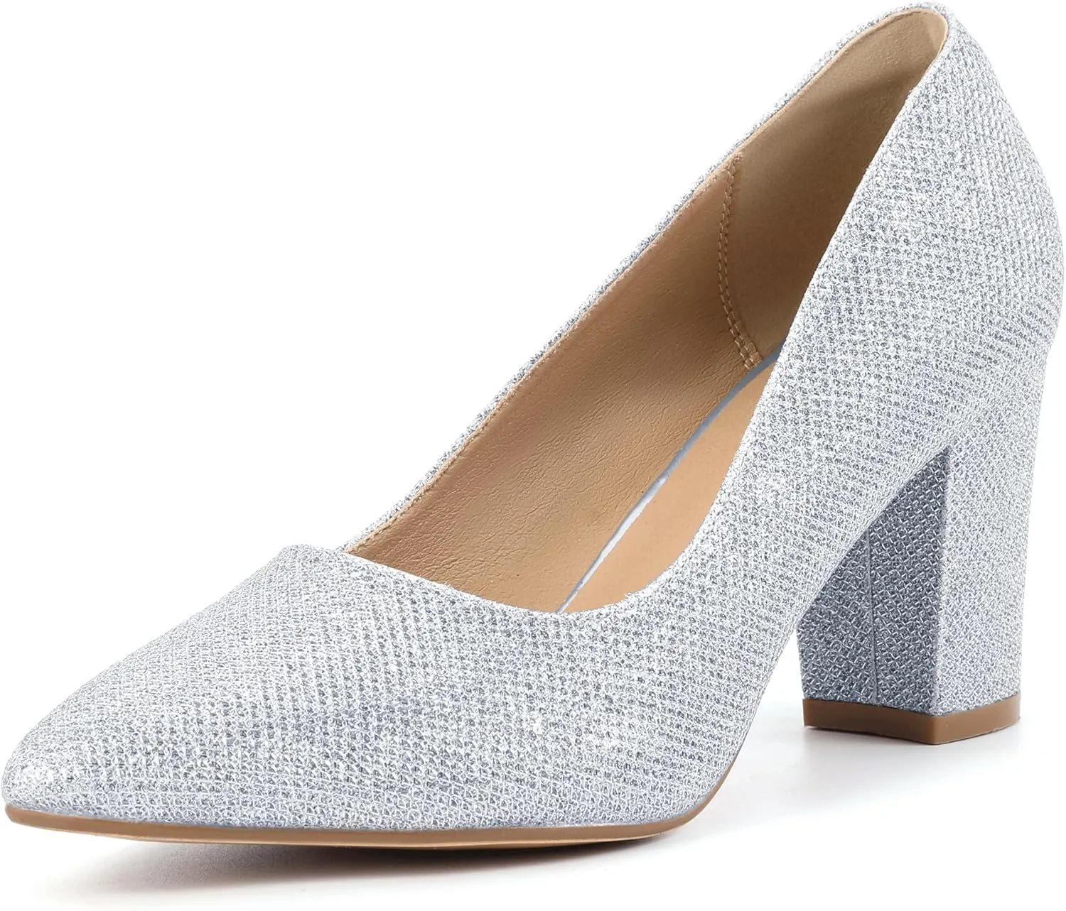 IDIFU Women's IN3 Classic Pumps Closed Toe Heels High Chunky Block Work Office Heels Comfortable Wedding Bridal Party Pointed Toe Dress Shoes for Women