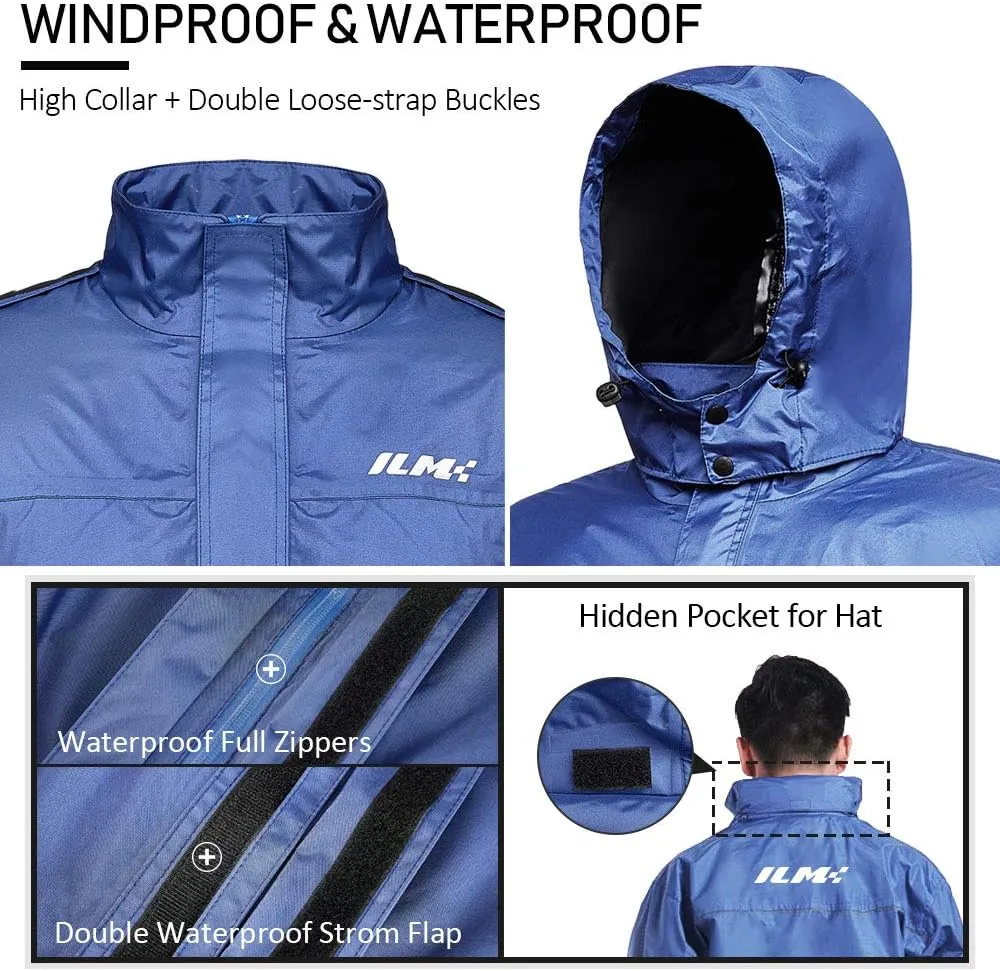 ILM Motorcycle Rain Suit for Women Waterproof Resistant Raincoat 6 Pockets 2 Pieces Packable Rainwear Jacket and Pants Model RS02