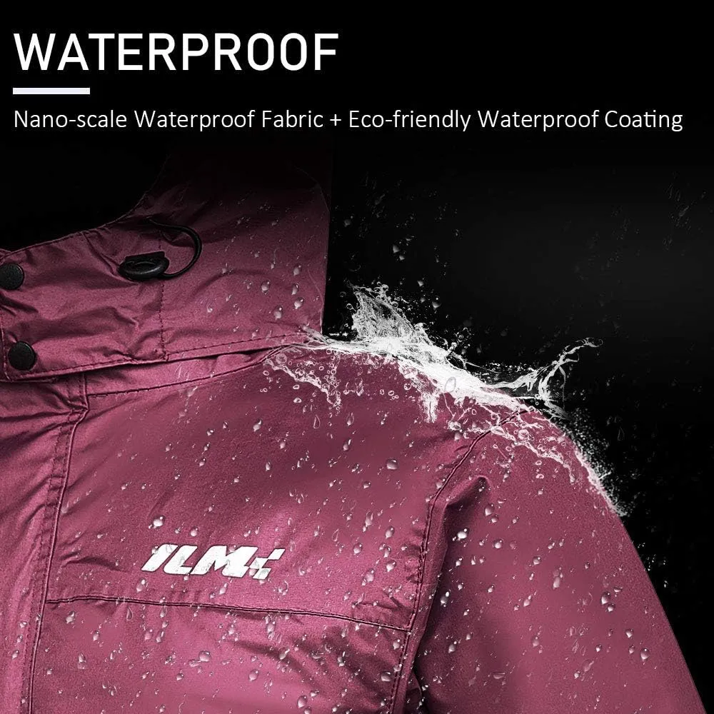 ILM Motorcycle Rain Suit for Women Waterproof Resistant Raincoat 6 Pockets 2 Pieces Packable Rainwear Jacket and Pants Model RS02
