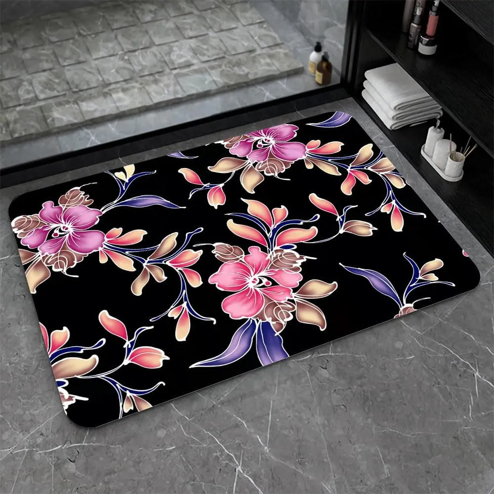 IMAYONDIA Diatomaceous Earth Bath Mat,Artistic Flower (2) Soft Wrinkle Free Bathroom Floor Rugs Non-Slip Volume Super Absorbent Fast Drying for Bathroom Kitchen Door mat（43cmx70cm）