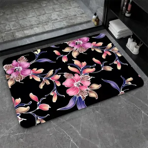 IMAYONDIA Diatomaceous Earth Bath Mat,Artistic Flower (2) Soft Wrinkle Free Bathroom Floor Rugs Non-Slip Volume Super Absorbent Fast Drying for Bathroom Kitchen Door mat（43cmx70cm）