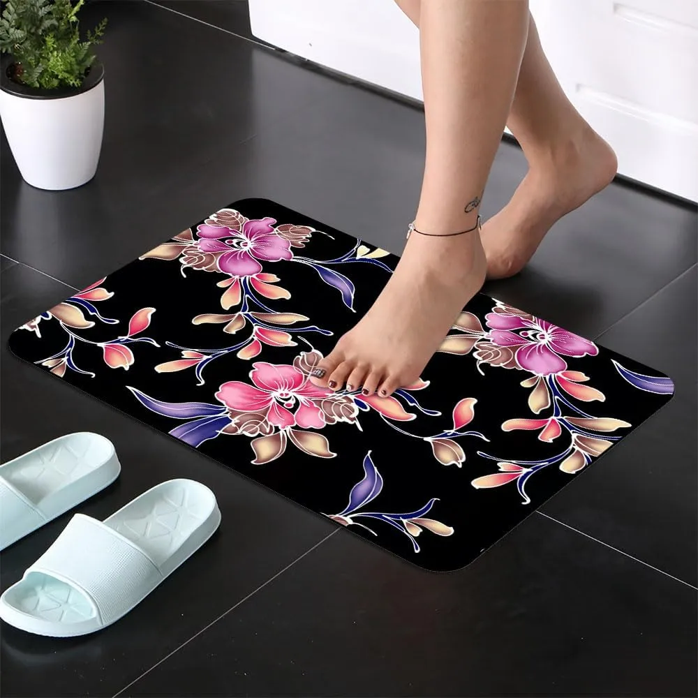 IMAYONDIA Diatomaceous Earth Bath Mat,Artistic Flower (2) Soft Wrinkle Free Bathroom Floor Rugs Non-Slip Volume Super Absorbent Fast Drying for Bathroom Kitchen Door mat（43cmx70cm）