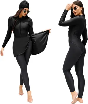 IMEKIS Women Muslim Burkini Swimsuits Modest Swimwear Islamic Long Sleeve Full Cover Hijab Top Sets Pants Bathing Suit