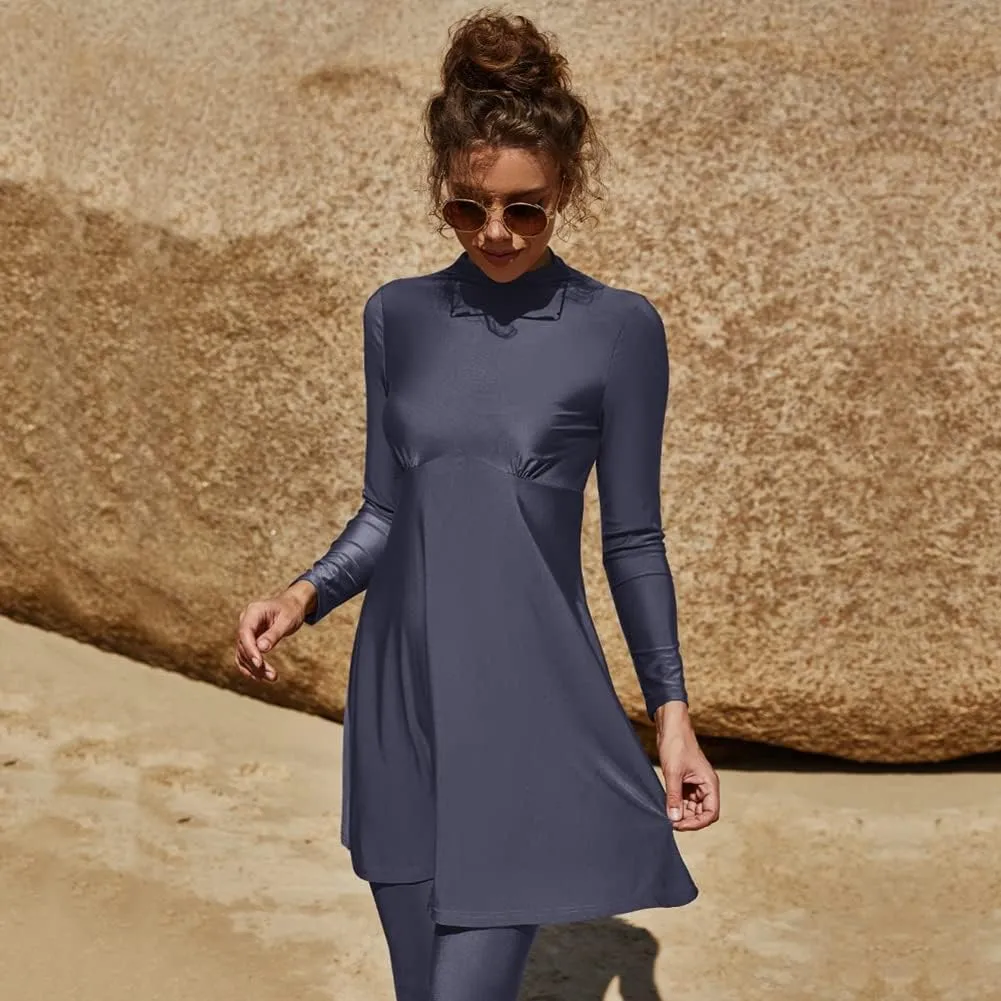 IMEKIS Women Muslim Swimsuits Modest Burkini Swimwear Islamic Long Sleeve Full Cover Swim Top Leggings Pants ​Bathing Suits