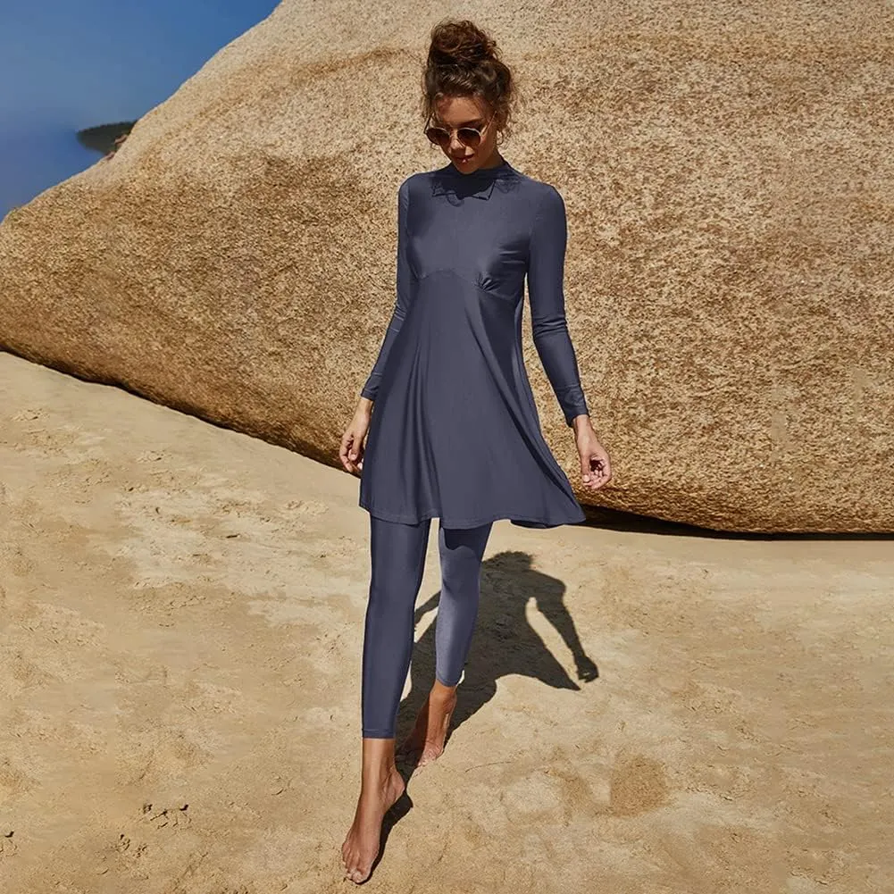 IMEKIS Women Muslim Swimsuits Modest Burkini Swimwear Islamic Long Sleeve Full Cover Swim Top Leggings Pants ​Bathing Suits