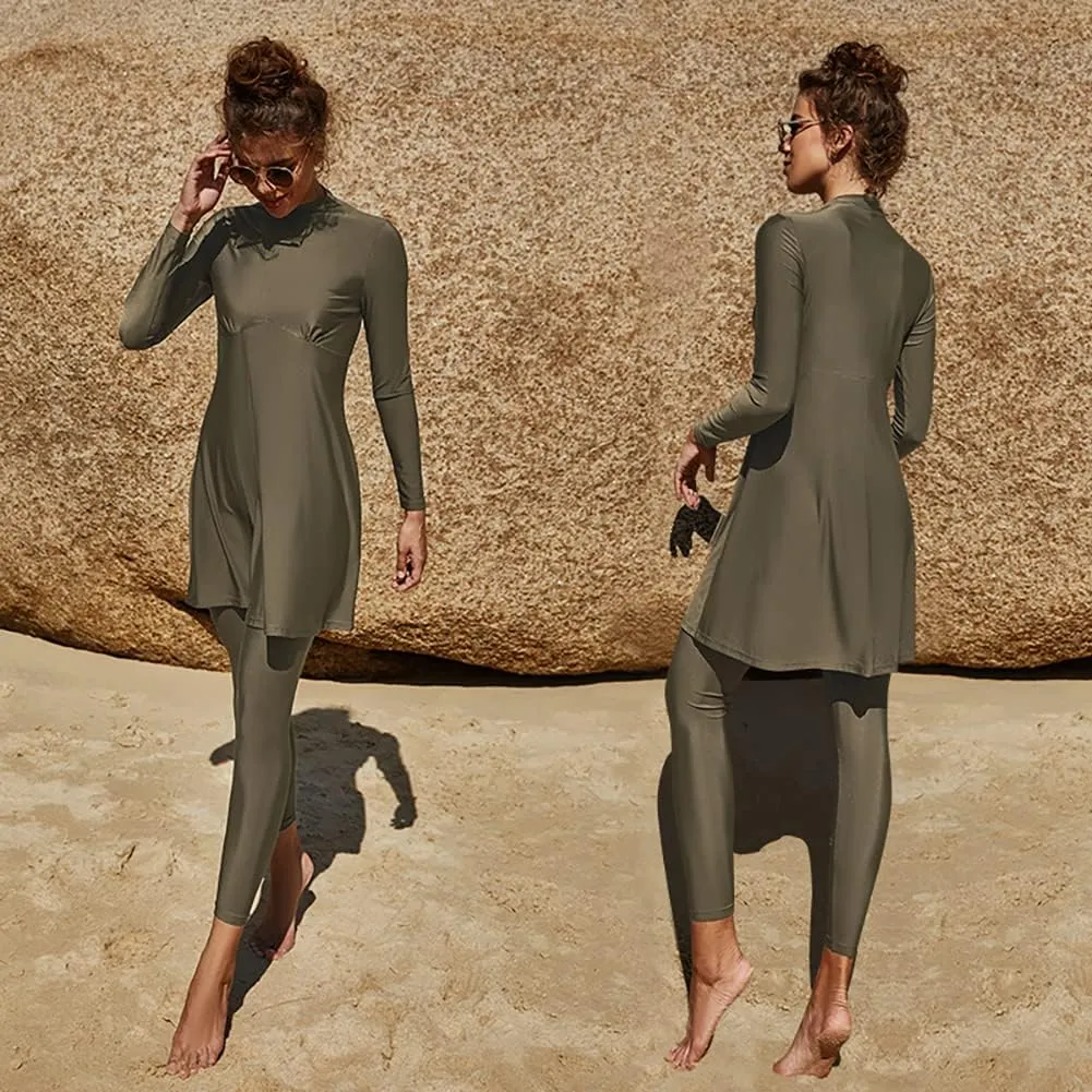 IMEKIS Women Muslim Swimsuits Modest Burkini Swimwear Islamic Long Sleeve Full Cover Swim Top Leggings Pants ​Bathing Suits
