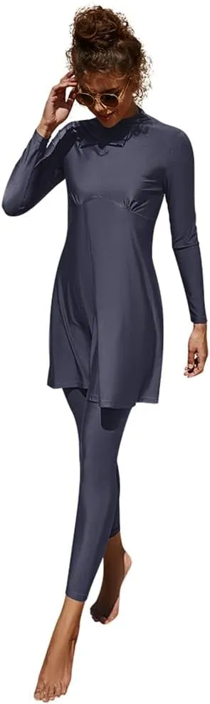 IMEKIS Women Muslim Swimsuits Modest Burkini Swimwear Islamic Long Sleeve Full Cover Swim Top Leggings Pants ​Bathing Suits