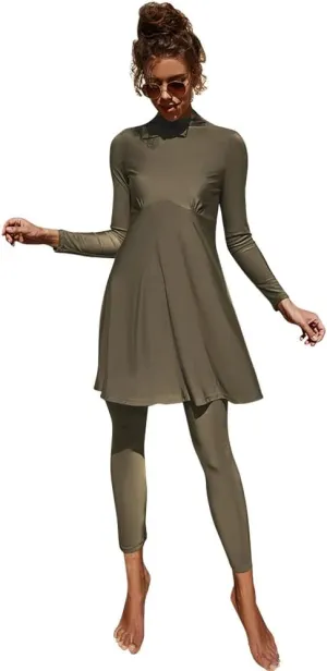IMEKIS Women Muslim Swimsuits Modest Burkini Swimwear Islamic Long Sleeve Full Cover Swim Top Leggings Pants ​Bathing Suits