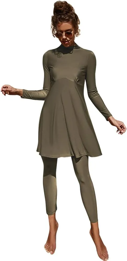 IMEKIS Women Muslim Swimsuits Modest Burkini Swimwear Islamic Long Sleeve Full Cover Swim Top Leggings Pants ​Bathing Suits
