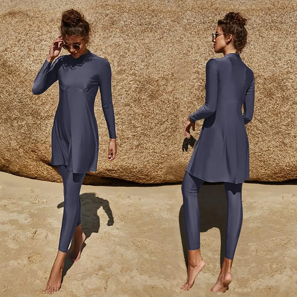 IMEKIS Women Muslim Swimsuits Modest Burkini Swimwear Islamic Long Sleeve Full Cover Swim Top Leggings Pants ​Bathing Suits