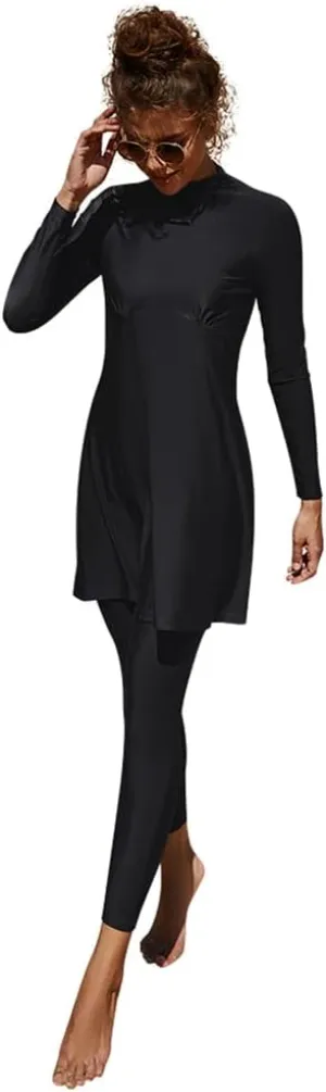 IMEKIS Women Muslim Swimsuits Modest Burkini Swimwear Islamic Long Sleeve Full Cover Swim Top Leggings Pants ​Bathing Suits