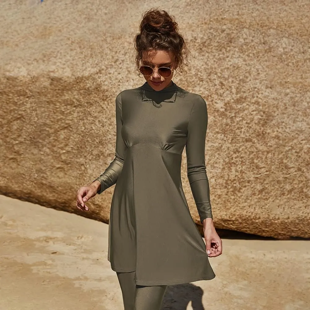 IMEKIS Women Muslim Swimsuits Modest Burkini Swimwear Islamic Long Sleeve Full Cover Swim Top Leggings Pants ​Bathing Suits