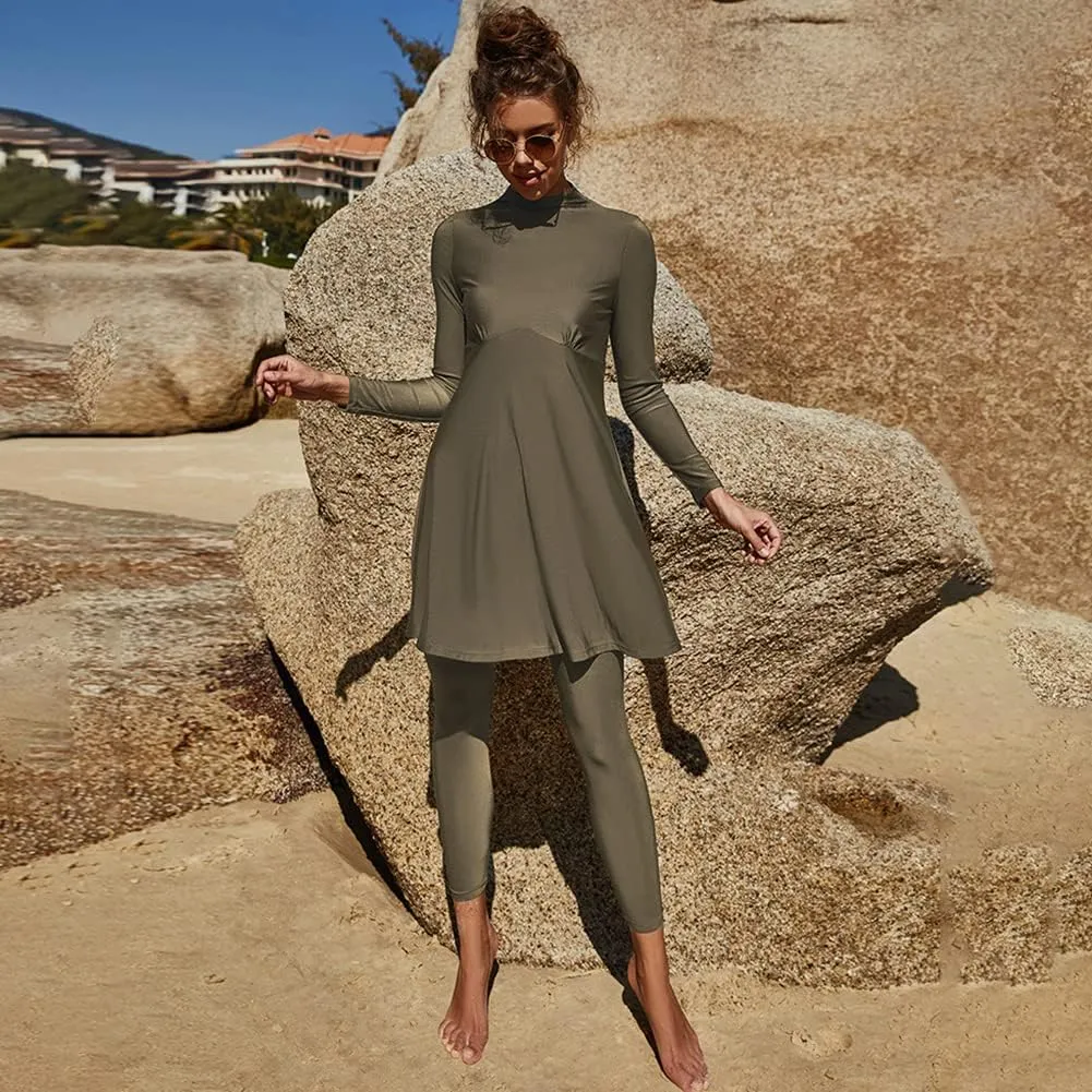 IMEKIS Women Muslim Swimsuits Modest Burkini Swimwear Islamic Long Sleeve Full Cover Swim Top Leggings Pants ​Bathing Suits