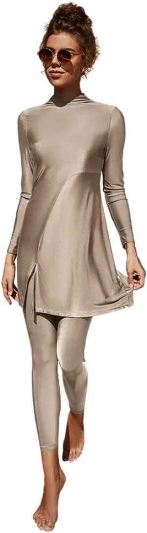 IMEKIS Women Muslim Swimsuits Modest Burkini Swimwear Islamic Long Sleeve Full Cover Swim Top Leggings Pants ​Bathing Suits