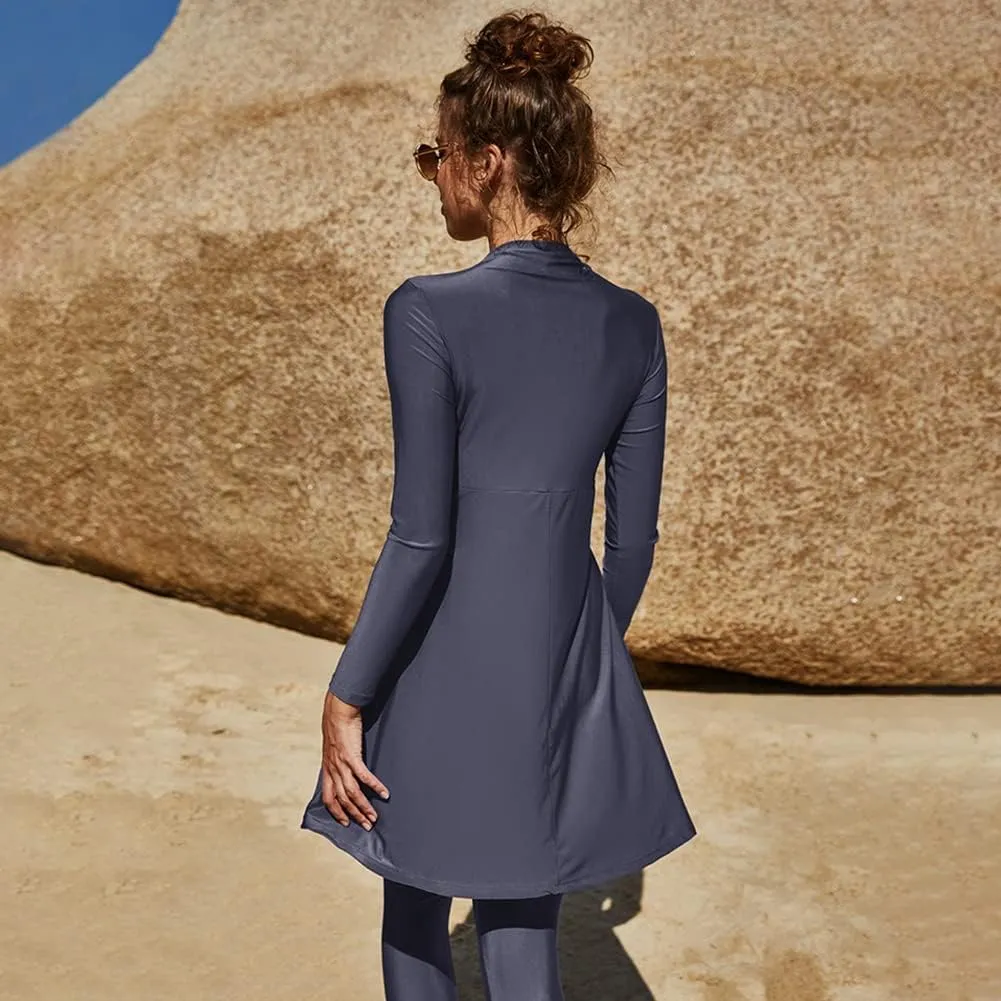 IMEKIS Women Muslim Swimsuits Modest Burkini Swimwear Islamic Long Sleeve Full Cover Swim Top Leggings Pants ​Bathing Suits