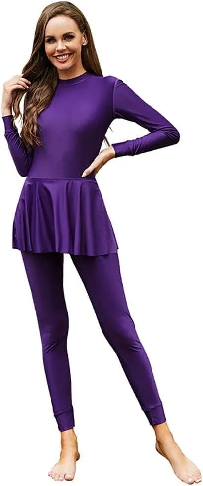 IMEKIS Women Muslim Swimsuits One Piece Modest Burkini Swimwear Islamic Long Sleeve Full Cover Rash Guard ​Bathing Suits