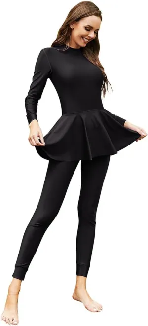 IMEKIS Women Muslim Swimsuits One Piece Modest Burkini Swimwear Islamic Long Sleeve Full Cover Rash Guard ​Bathing Suits