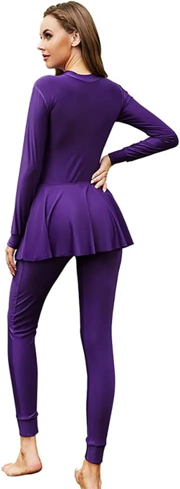 IMEKIS Women Muslim Swimsuits One Piece Modest Burkini Swimwear Islamic Long Sleeve Full Cover Rash Guard ​Bathing Suits