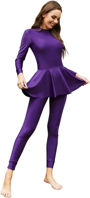 IMEKIS Women Muslim Swimsuits One Piece Modest Burkini Swimwear Islamic Long Sleeve Full Cover Rash Guard ​Bathing Suits