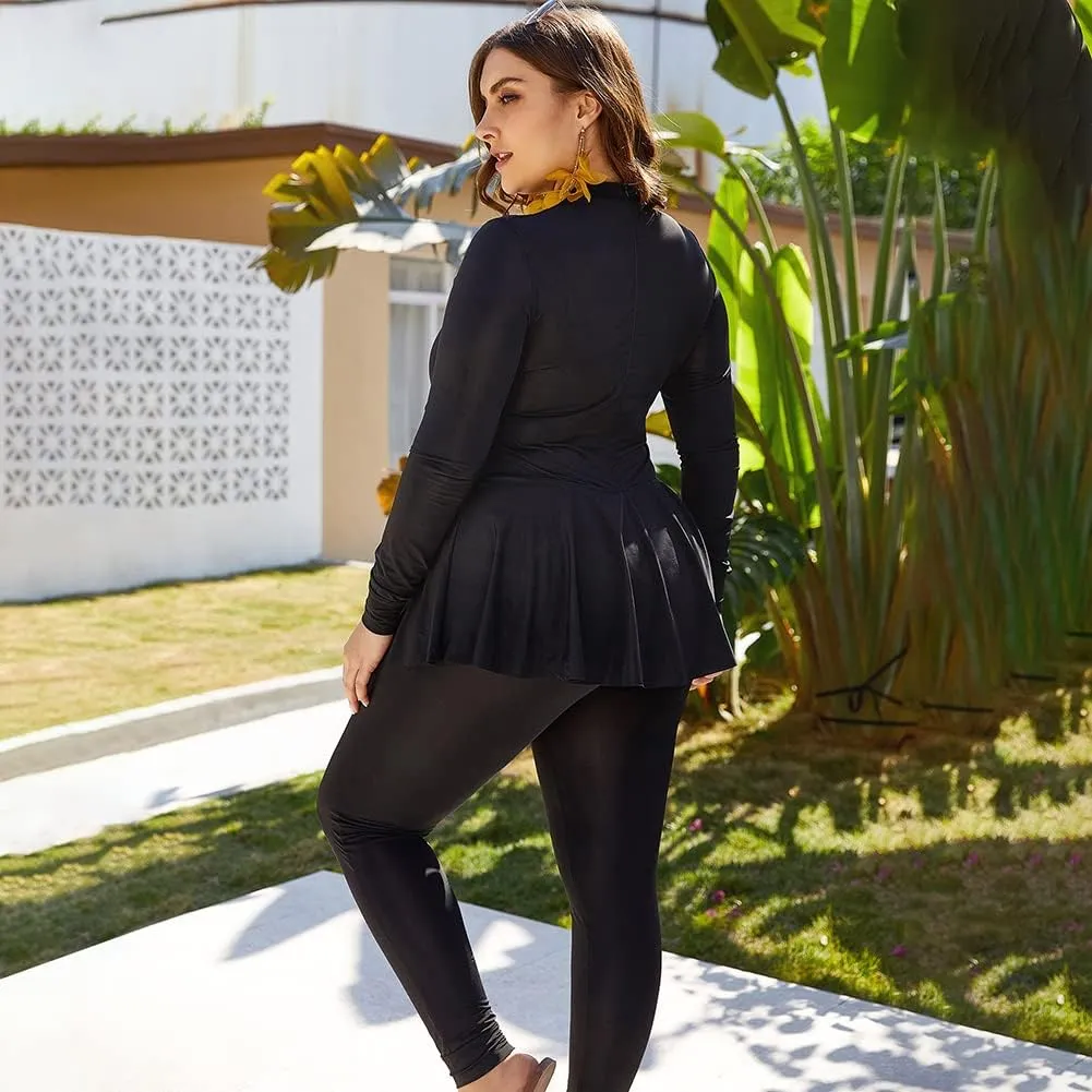IMEKIS Women's Plus Size Muslim Swimsuits One Piece Modest Burkini Islamic Long Sleeve Full Cover Rash Guard ​Bathing Suits