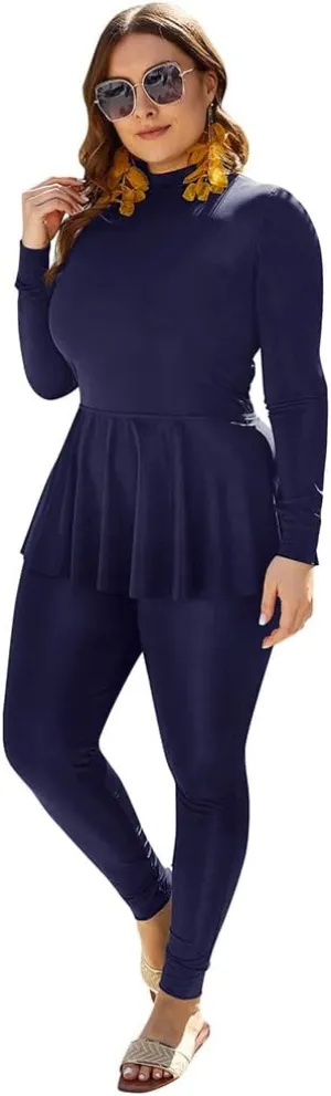 IMEKIS Women's Plus Size Muslim Swimsuits One Piece Modest Burkini Islamic Long Sleeve Full Cover Rash Guard ​Bathing Suits