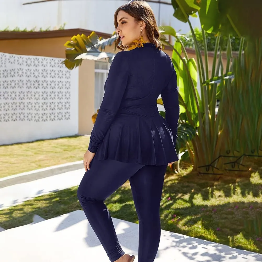 IMEKIS Women's Plus Size Muslim Swimsuits One Piece Modest Burkini Islamic Long Sleeve Full Cover Rash Guard ​Bathing Suits